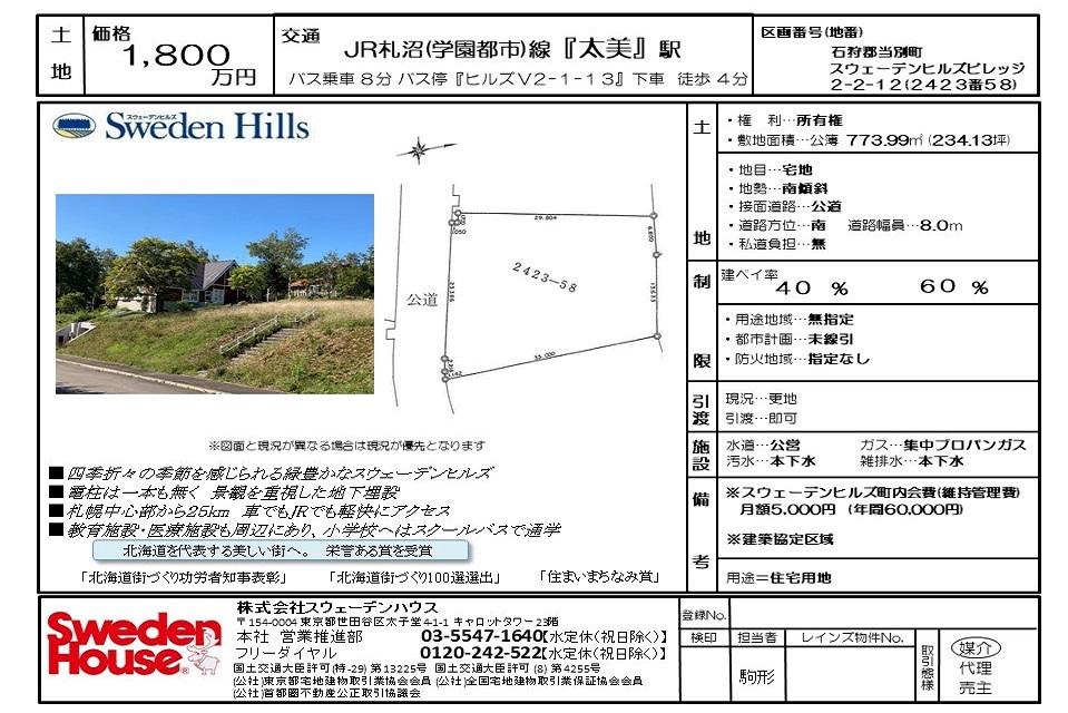 スウェーデンヒルズ　ビレッジ2-2-12（区画番号）